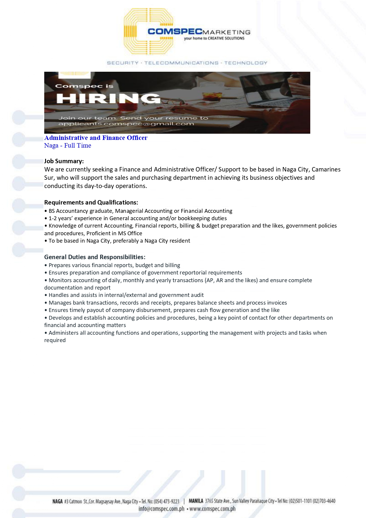 COMSPEC MARKETING IS HIRING!!